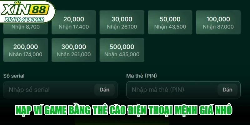 Nạp ví game bằng thẻ cào điện thoại mệnh giá nhỏ cực kỳ tiện lợi