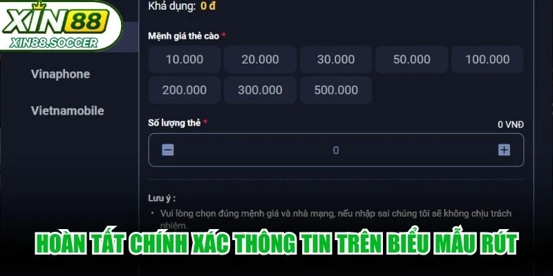 Hoàn tất chính xác thông tin trên biểu mẫu rút đang hiển thị online